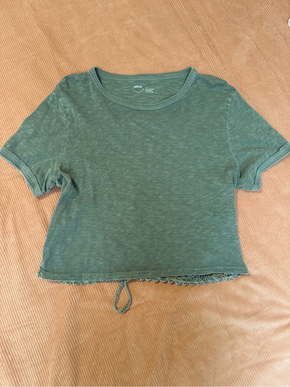 aerie Olive Green Lace-Trim Cropped Tee